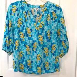 Crown & Ivy Seahorse Blue Blouse with puffed Sleeves
